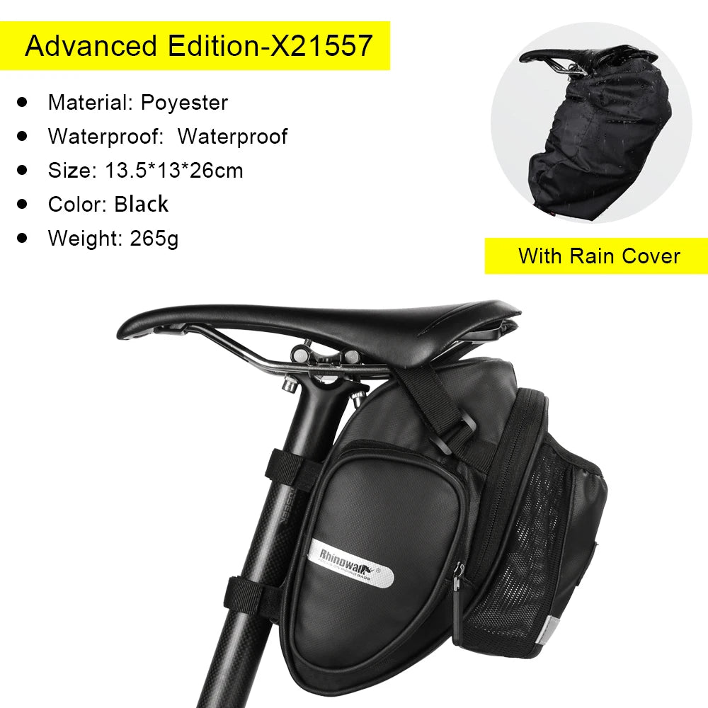 bike saddle bag rain cover Large Waterproof Bike Saddle Bag with Bottle Pocket Rear Tail Bag