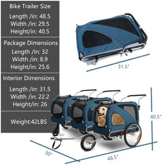 3-in-1 Foldable Pet Bike Trailer with 12“ Jogger & 6” Stroller Wheels