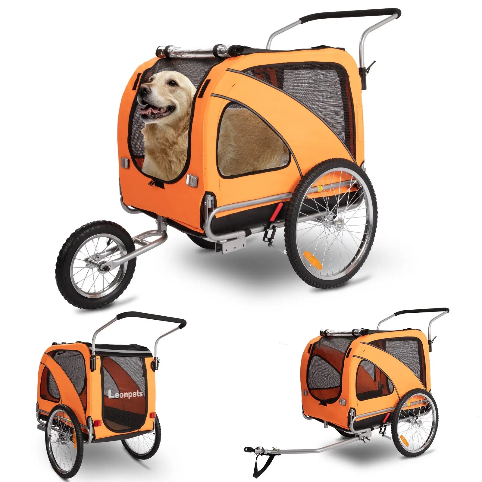 3 wheel bicycle trailer 3-in-1 Foldable Pet Bike Trailer with 12" Jogger & 6" Stroller Wheels