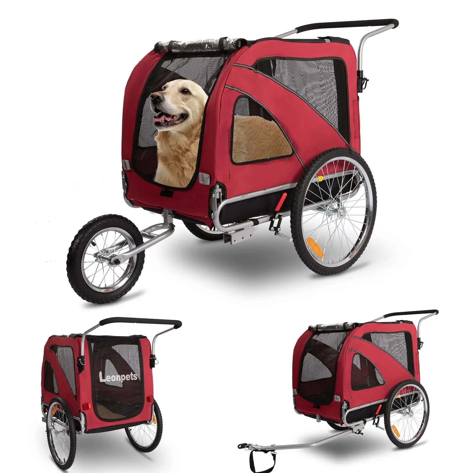 dog bike stroller 3-in-1 Foldable Pet Bike Trailer with 12" Jogger & 6" Stroller Wheels