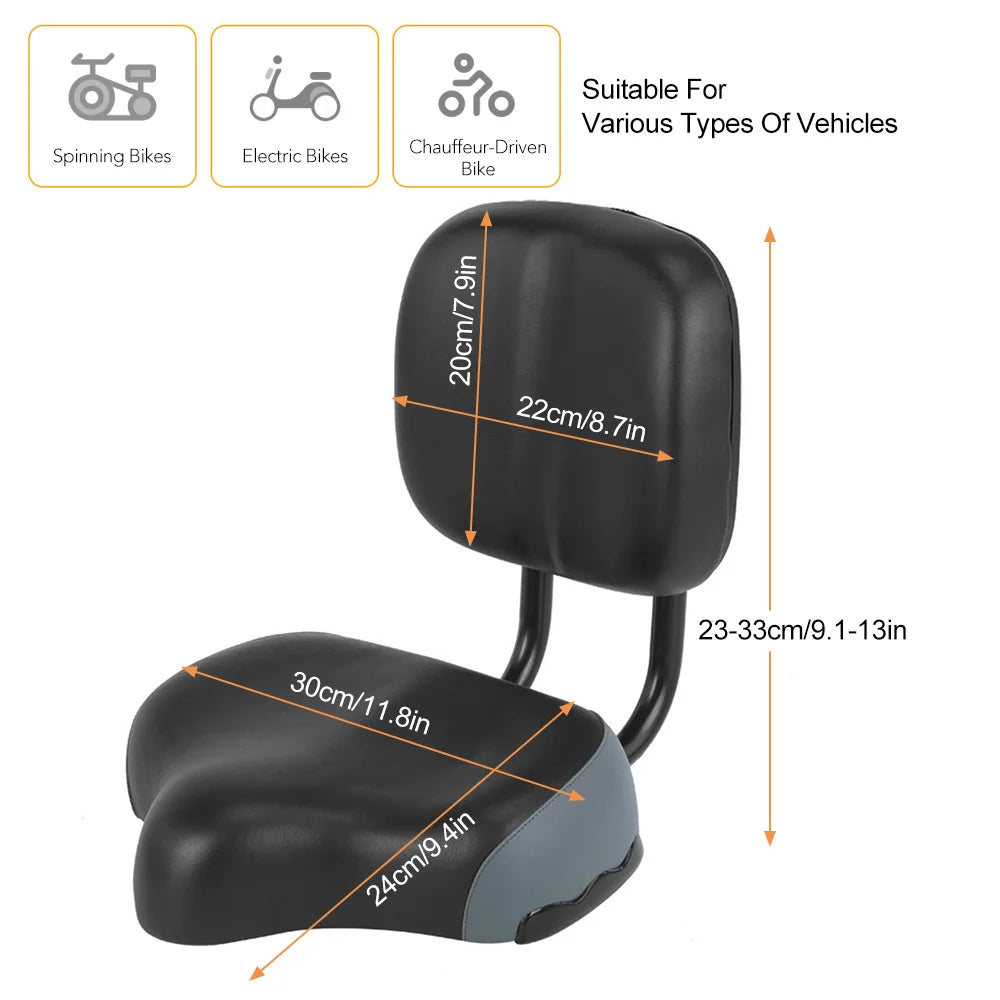 Wide Saddle Seat with Backrest for Electric Bikes Tricycles ACCEBIKE