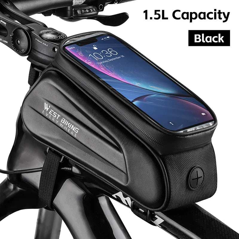 Bicycle Top Tube Frame Bag with Waterproof Touchscreen Phone Holder F 7.0 inches Phone