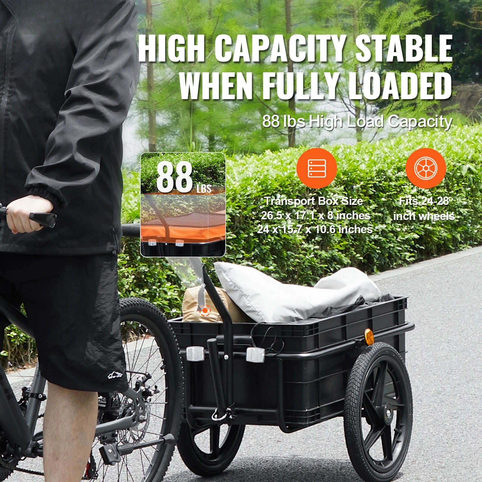 Heavy-duty bike trailer with 88 lbs capacity for camping and outdoor use